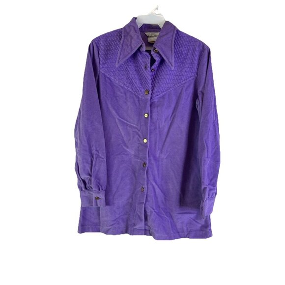 Vintage 70s Cracker Barrel Dagger Pointed Collar Velour Button Shirt Womens Larg - Picture 1 of 7